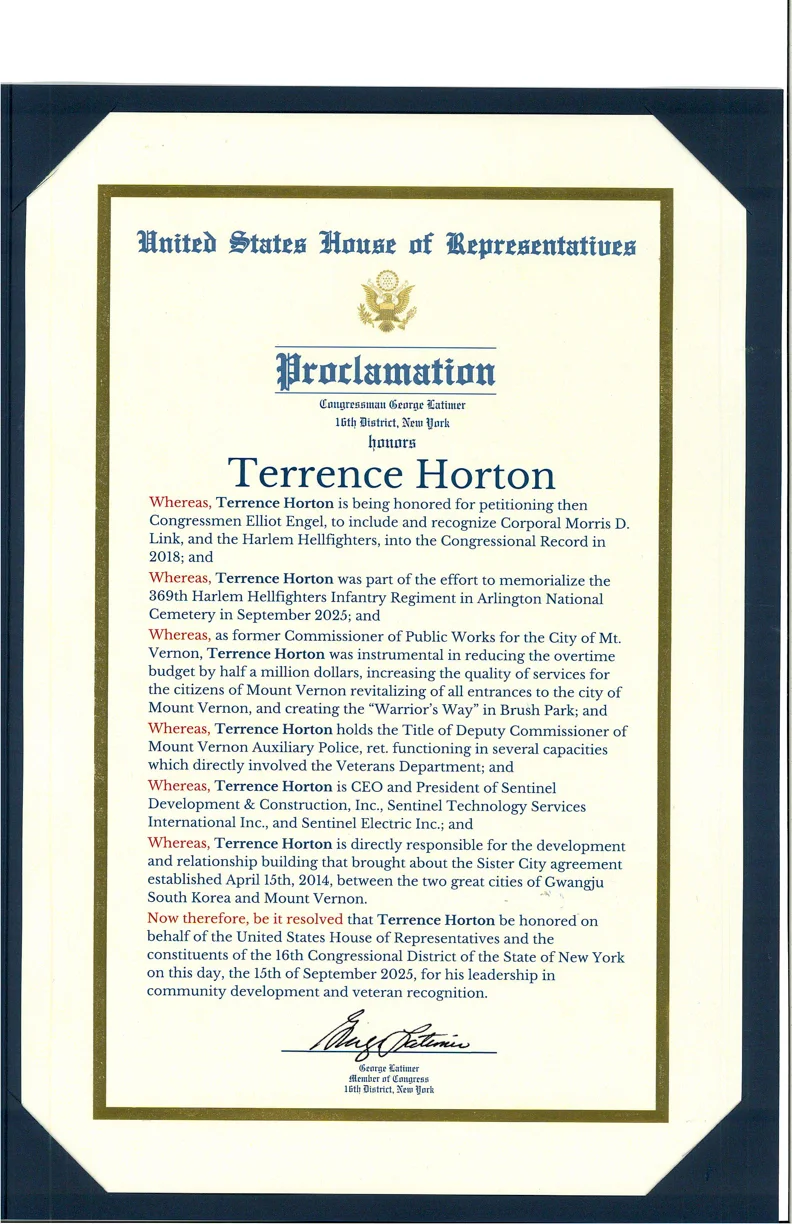 Terrence Horton Receives US House of Representatives Proclamation